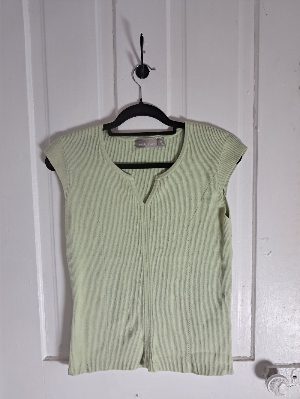 croft & barrow Light Green Ribbed V-Notch Tank Top